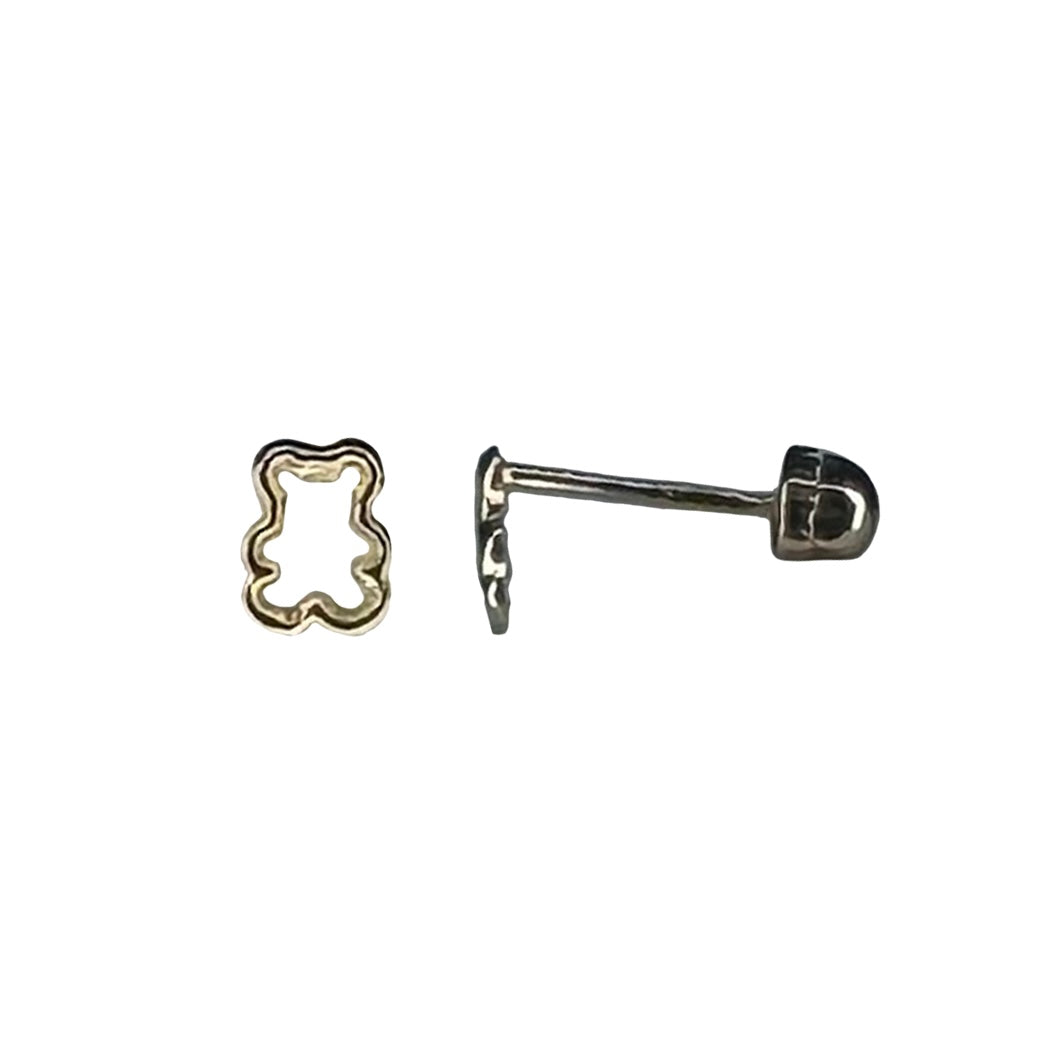 detailed side view of gold bear earrings